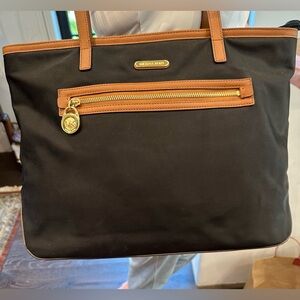 Michael Kors Nylon Black Tote with Brown leather trim